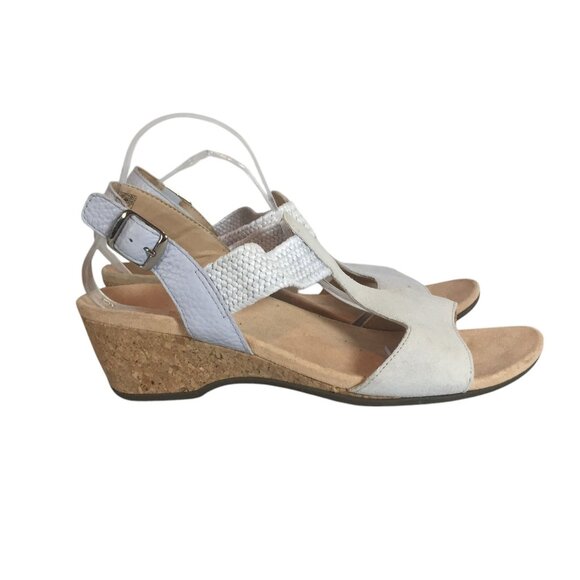Vionic Womens Kaytie Wedge Sandals Tan & White Size 11 Cork Sole - Picture 1 of 9